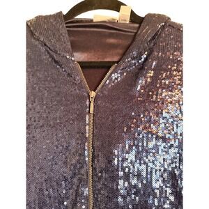 Zenergy Navy Sequin Zip Up Hoodie Glam Festive Shimmer Jacket